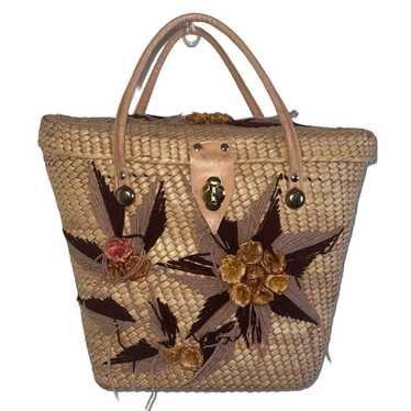 Vintage 1950s Straw Bag Hawaiian Tiki Tote Mod high quality VLV Rockabilly Bombshell Pin up Wicker Rattan Purse Large Tote Bag Like Deadstock New Mint