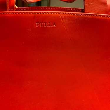 Red Leather Furla Tote Bag