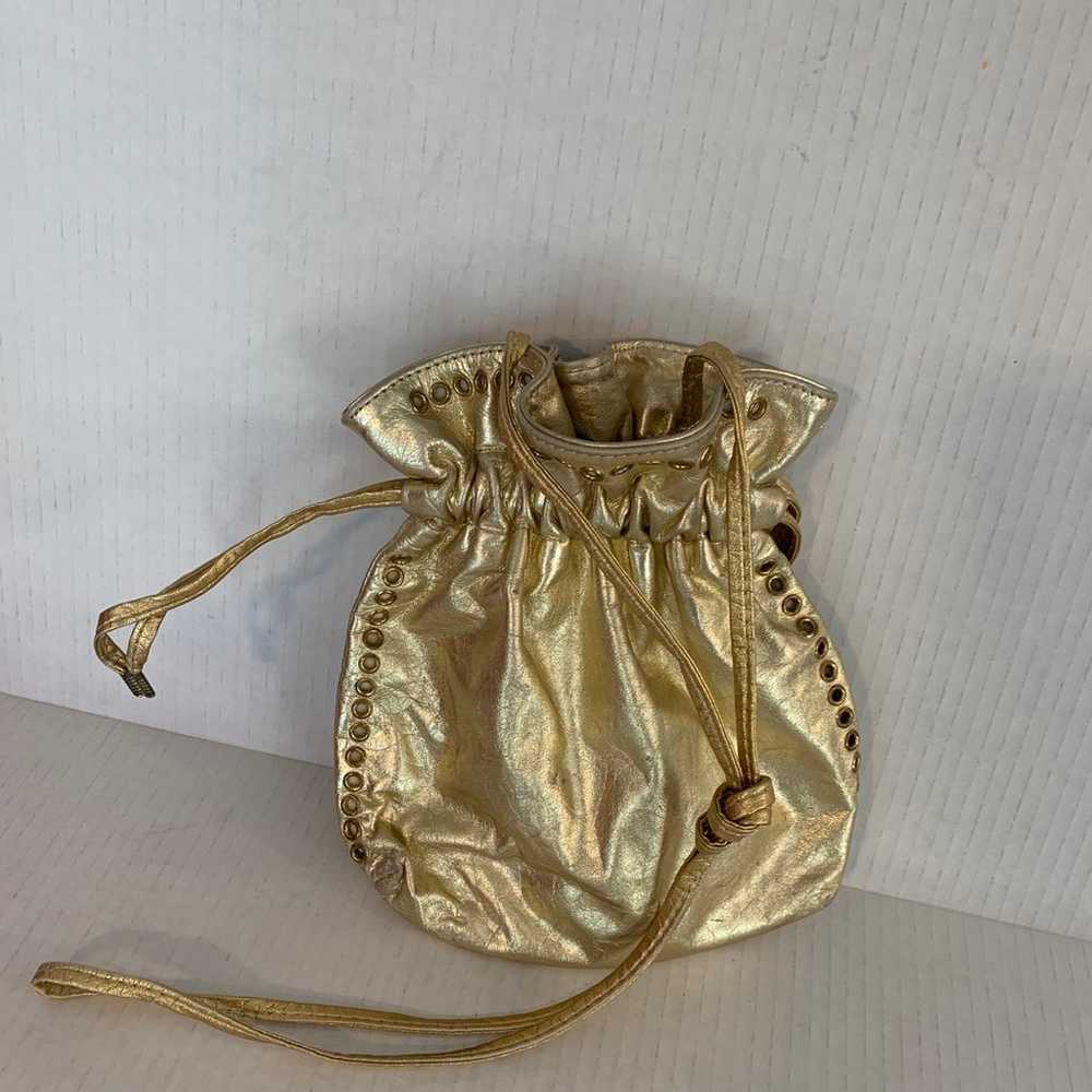 Vintage women’s metallic gold leather drawstring … - image 3