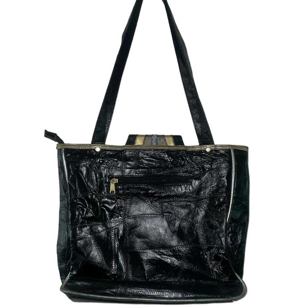 Vintage Sam Dae 100% Leather Handbag Purse Black … - image 2