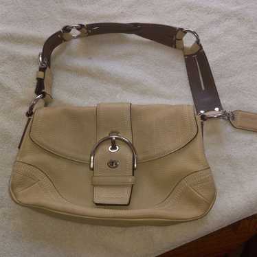 Coach Beige/Multicolor Pebble Leather Satchel