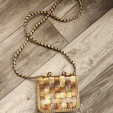 CEM Bronze Gold Metallic Leather Checkerboard Wov… - image 1