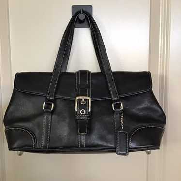 Vintage Coach Black Hampton Leather Buckle Satchel - image 1