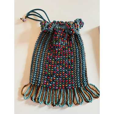 Vintage Beaded Drawatring Purse Bucket Bag - image 1