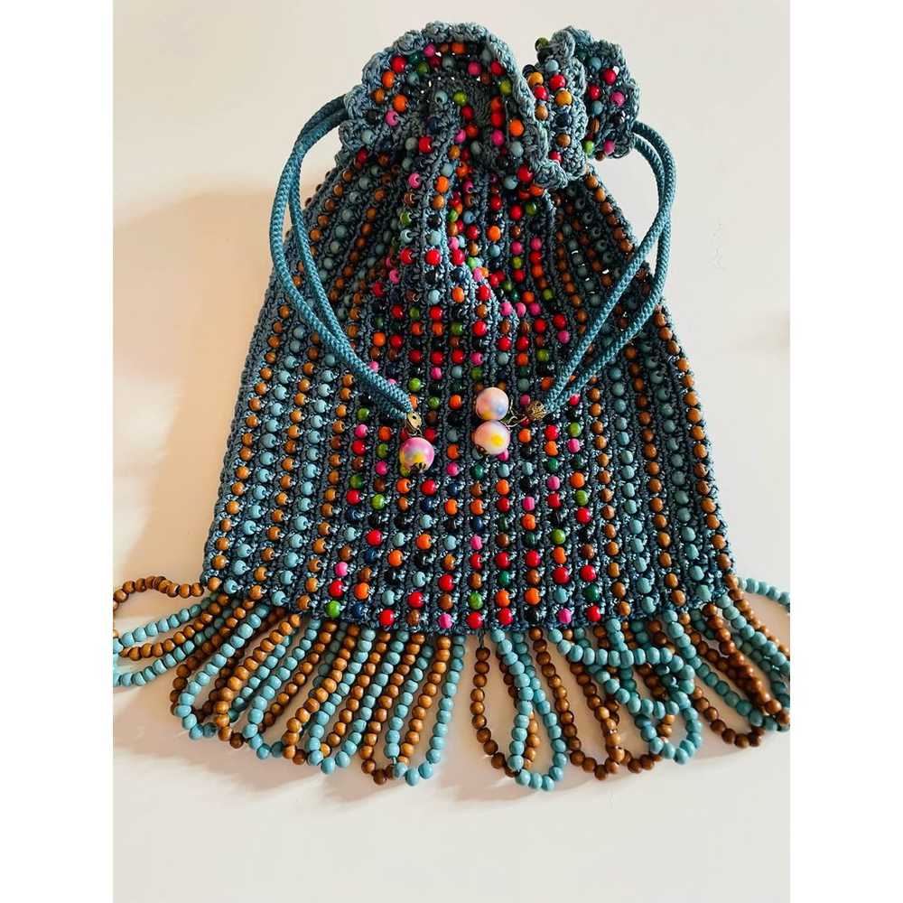 Vintage Beaded Drawatring Purse Bucket Bag - image 3