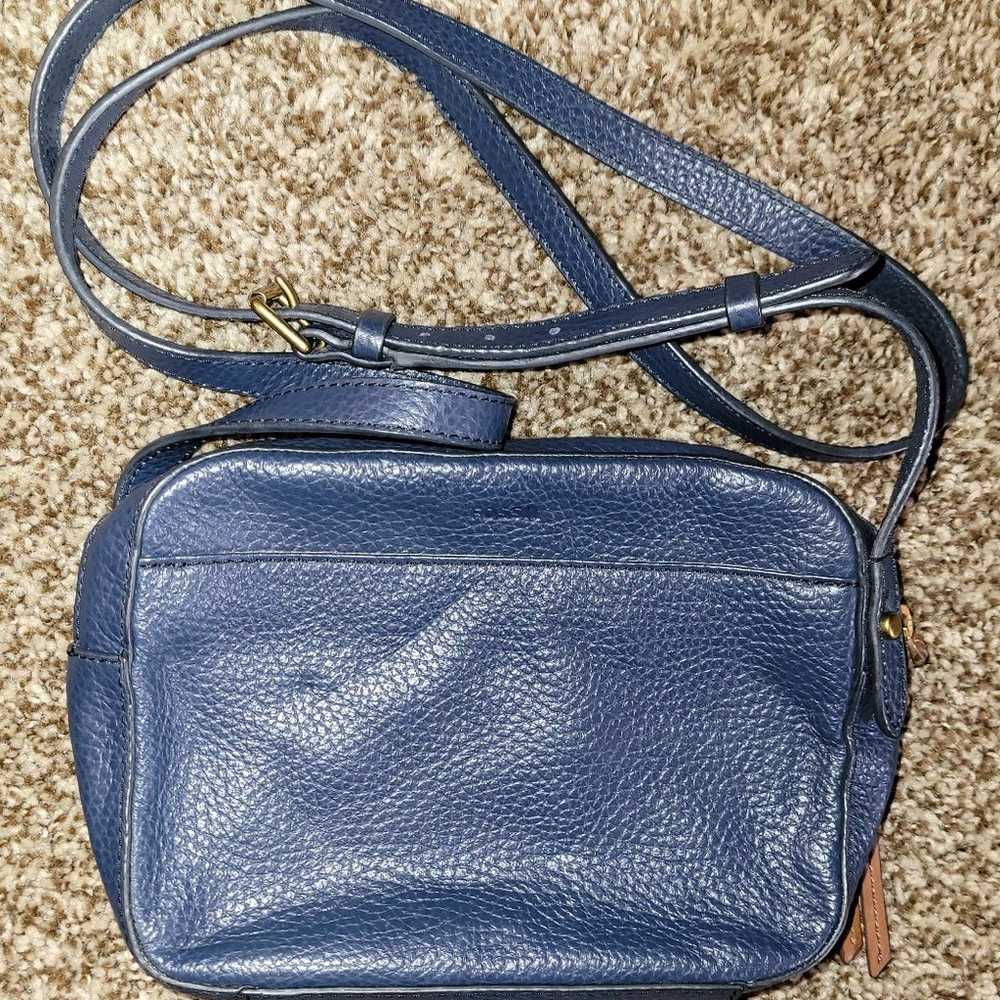 Vintage Blue Leather Fossil Crossbody Bag Purse R… - image 1