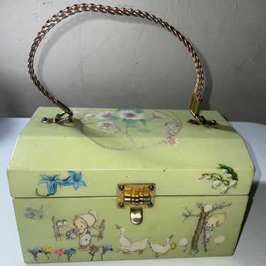 1960s 1970s Wooden Box Bag, authentic Vintage Hand Painted Purse