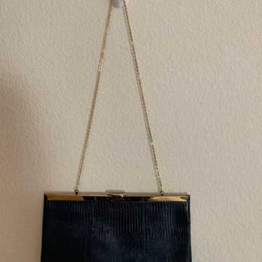 Vintage 1970's Etra 2024 Navy Blue Leather & Gold Hardware Clutch Purse