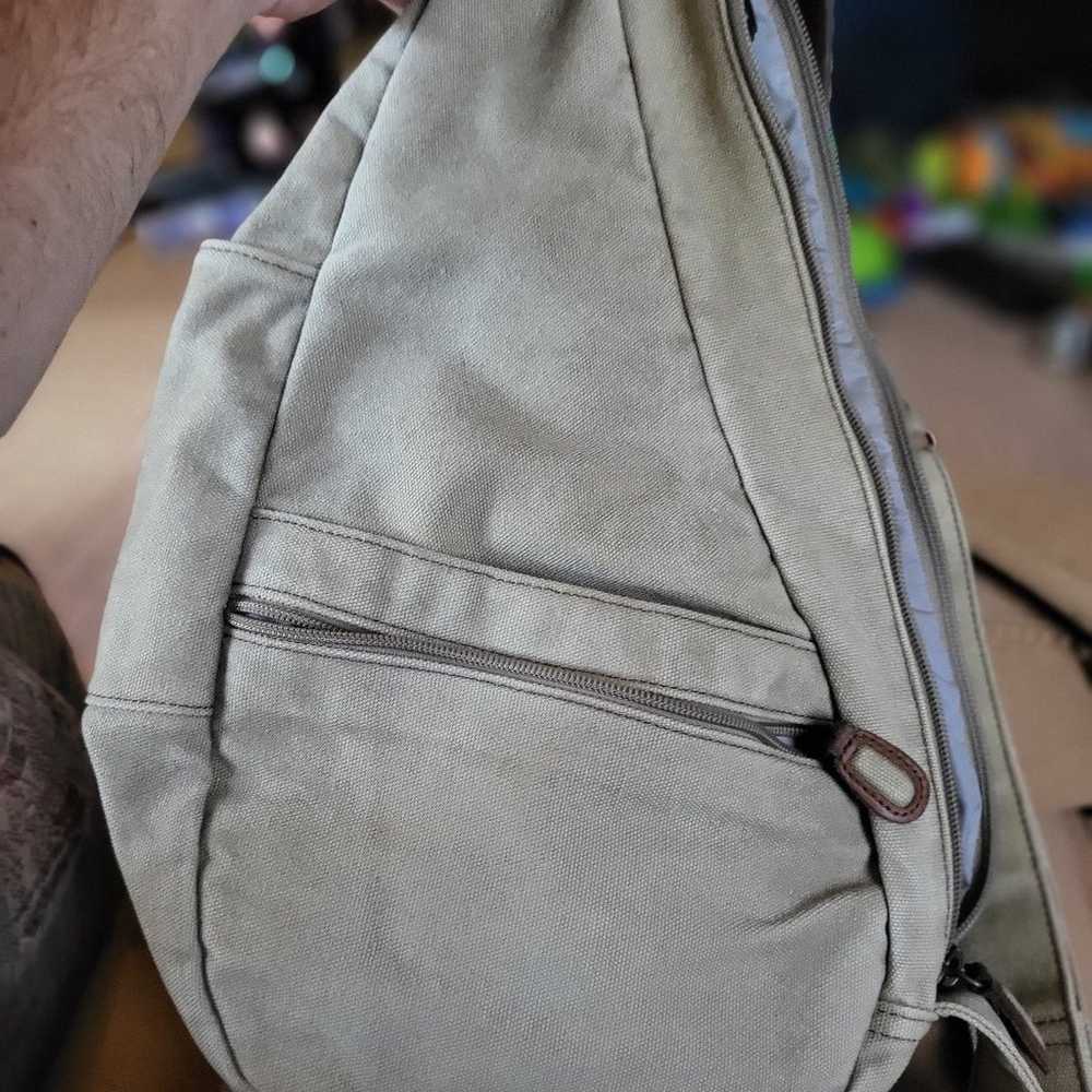 Vintage leather canvas L.L Bean tan sling day bac… - image 2