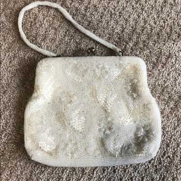 Gorgeous antique vintage white beaded purse