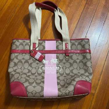 Pink/white/tan Coach Heritage hobo cheapest bag