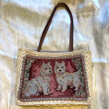 Vintage Y2K Scotty Dog Straw Wicker Bag