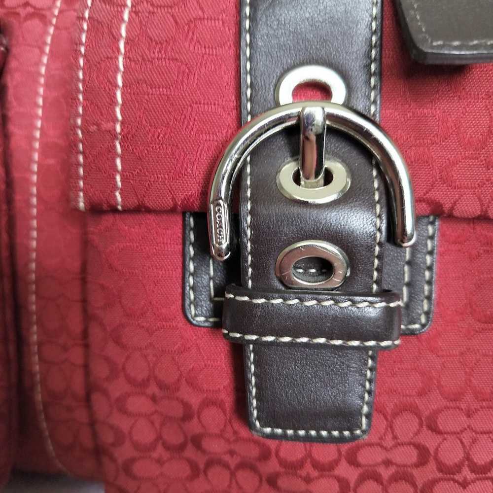 Coach Signature Red Canvas Brown Leather Handbag … - image 6