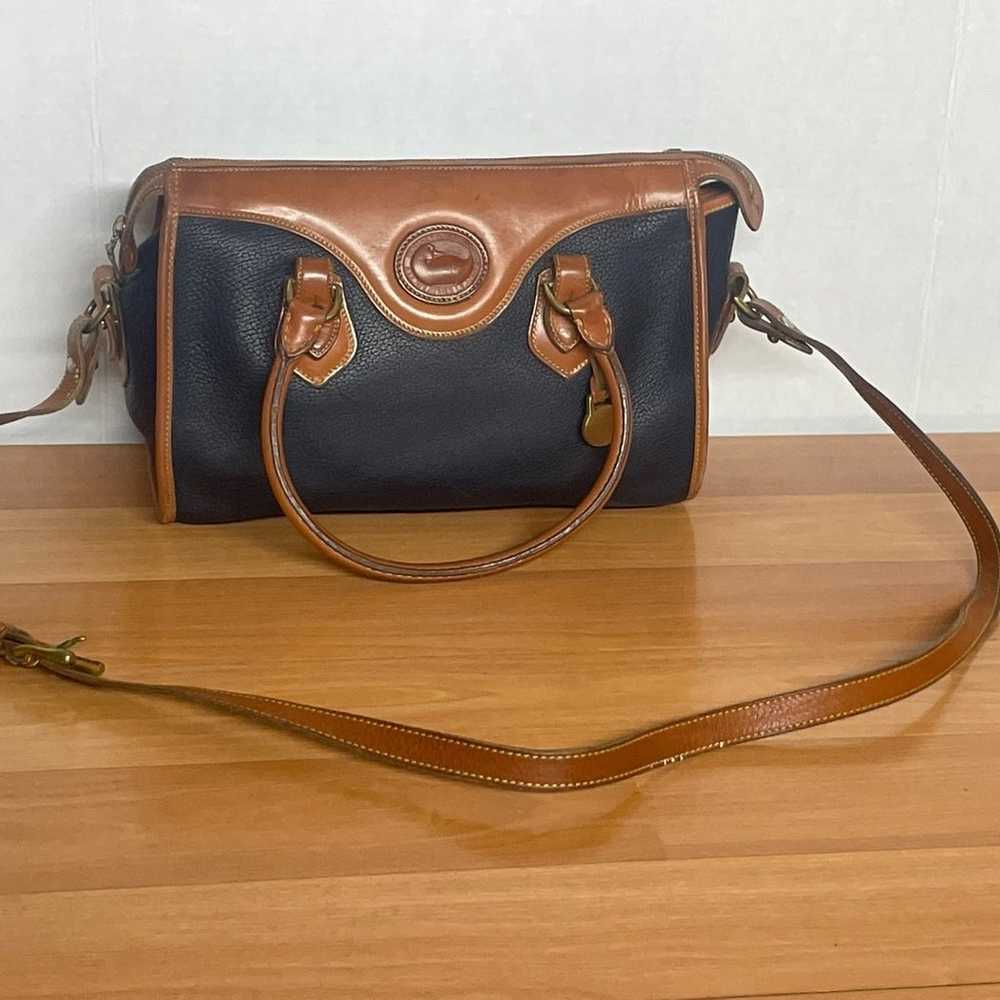 Vintage Dooney Satchel 1980’s Dark Navy/tan All W… - image 1