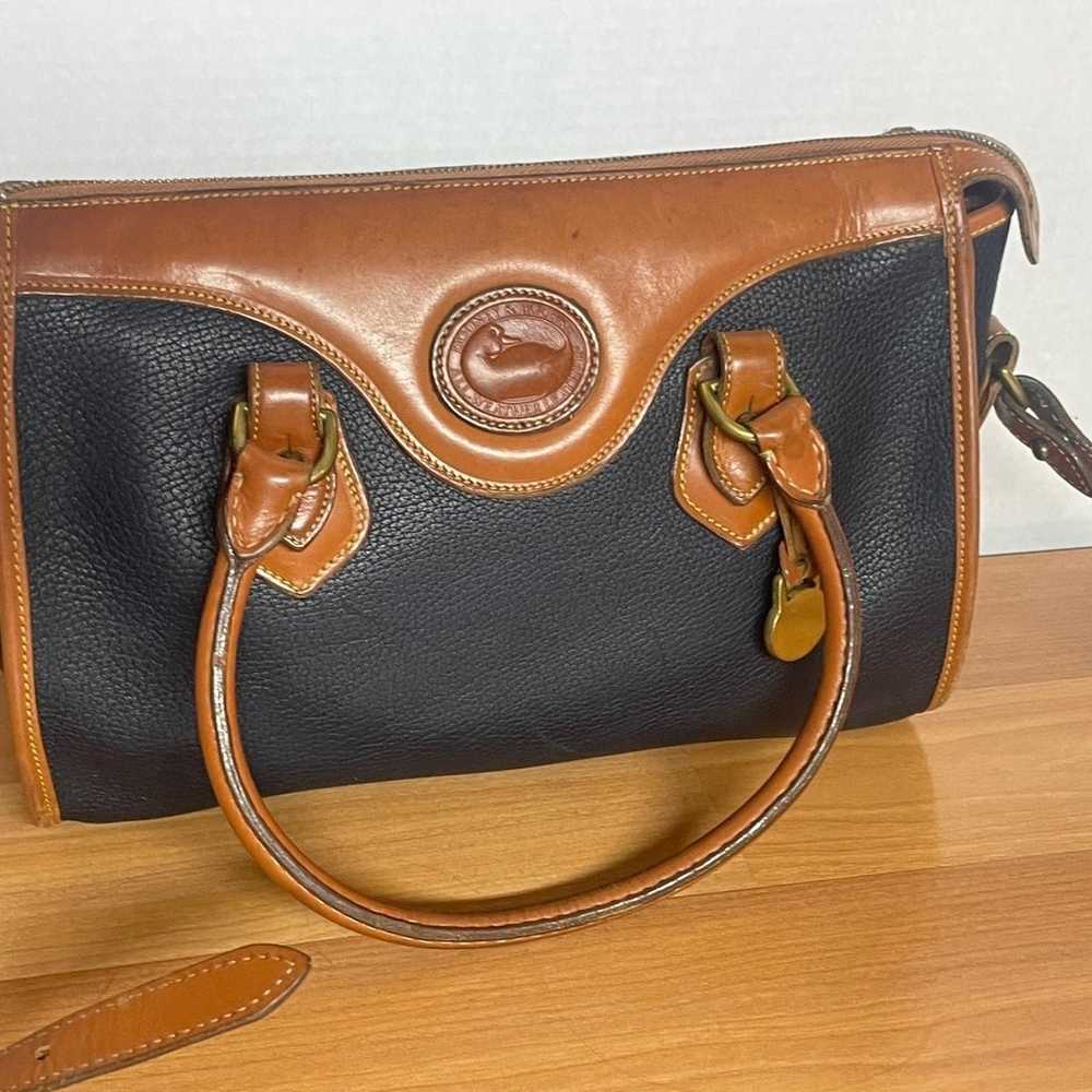 Vintage Dooney Satchel 1980’s Dark Navy/tan All W… - image 2