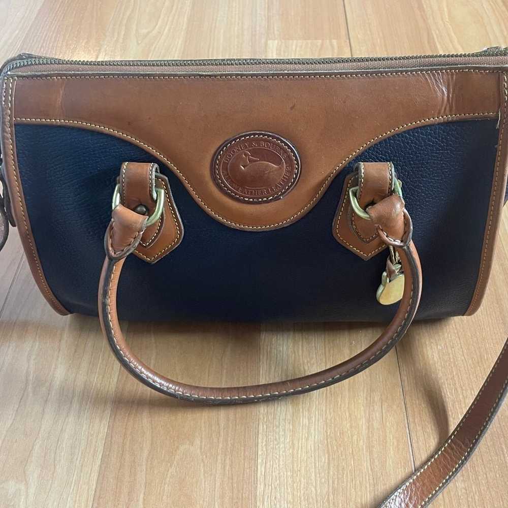 Vintage Dooney Satchel 1980’s Dark Navy/tan All W… - image 5