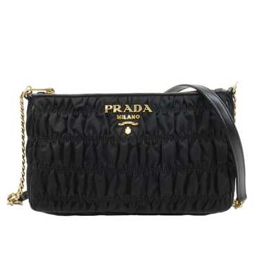 PRADA Nylon Leather Chain Shoulder Bag Black 1BH1… - image 1