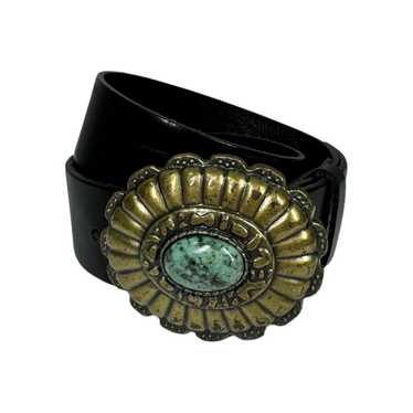 Vintage AV Max NYC Black Leather Flower Stone Buck