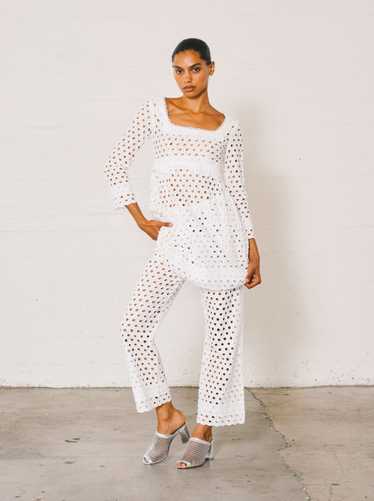 1970s White Eyelet Pant Ensemble