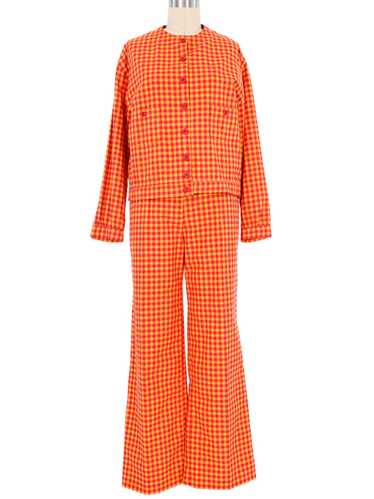 Anne Klein Red And Orange Gingham Pantsuit