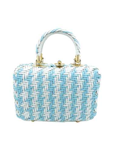 Blue and White Wicker Basket Bag