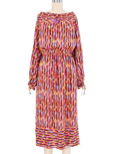 Christian Dior Ikat Printed Silk Peasant Dress