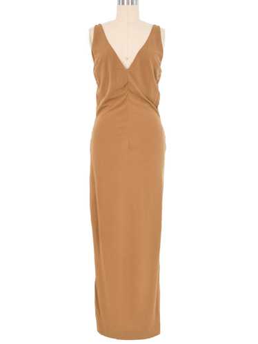 Dolce & Gabbana Tan Deep V Maxi Dress