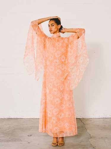 Mollie Parnis Peach Angel Sleeve Chiffon Gown