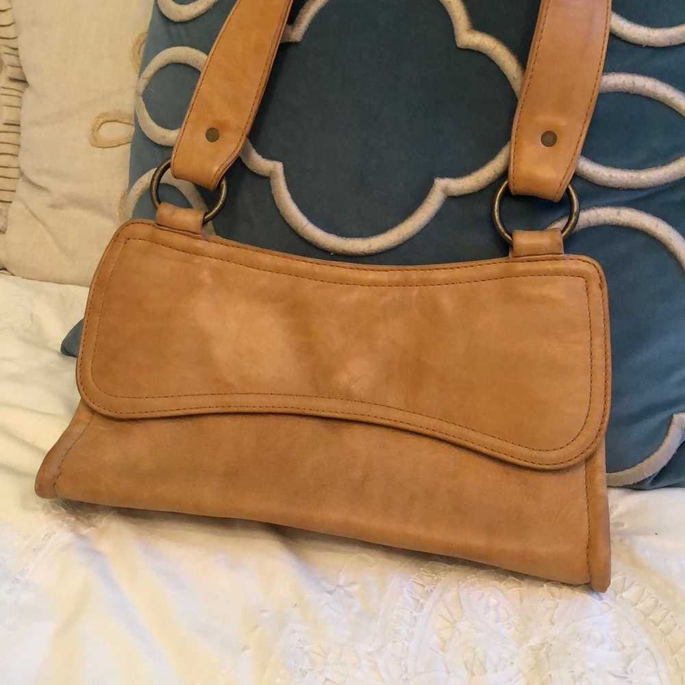 Frye vintage thick leather handbag purse cognac c… - image 1