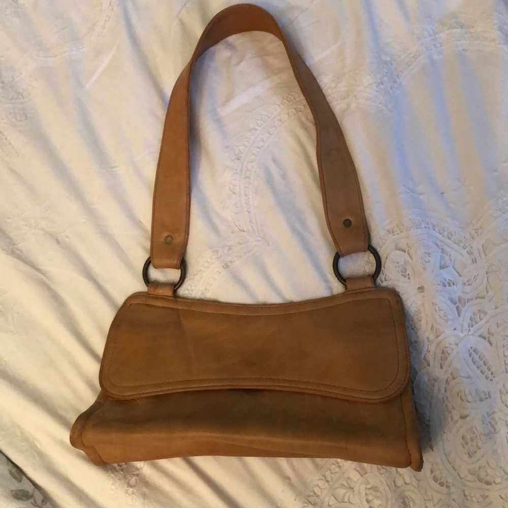 Frye vintage thick leather handbag purse cognac c… - image 2