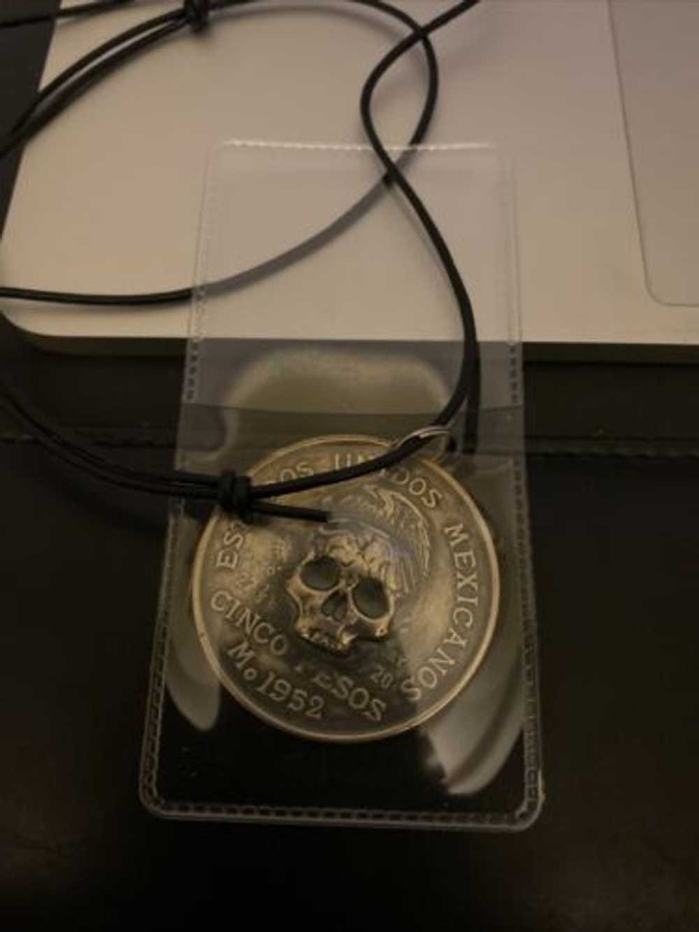 Vintage/Antique Mexican Silver Pesos Skull Pendan… - image 1