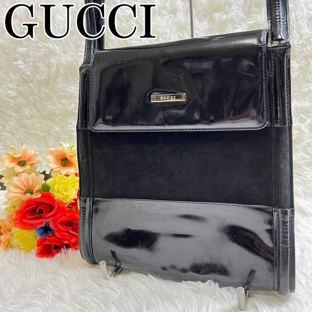 Vintage GUCCI Enamel Suede Tote Bag Black - image 1