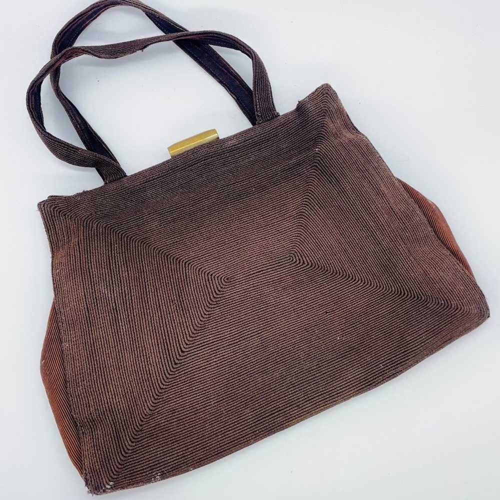 1940s Vintage Brown Corded Purse Handbag - image 1