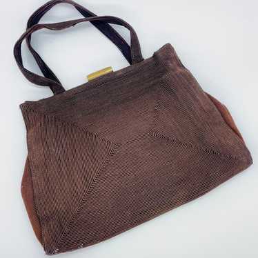 1940s Vintage Brown Corded Purse Handbag - image 1