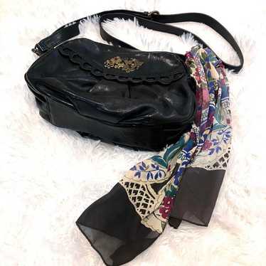 Rare! Anasui 2WAY Shoulder Bag Black with Scarf Bu