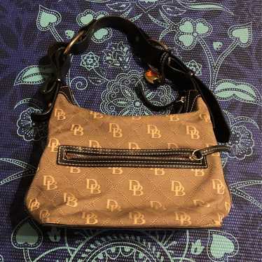 Orange Brown & Tan Leather /Canvas factory Dooney & Bourke Signature Purse W/Charm & Wal