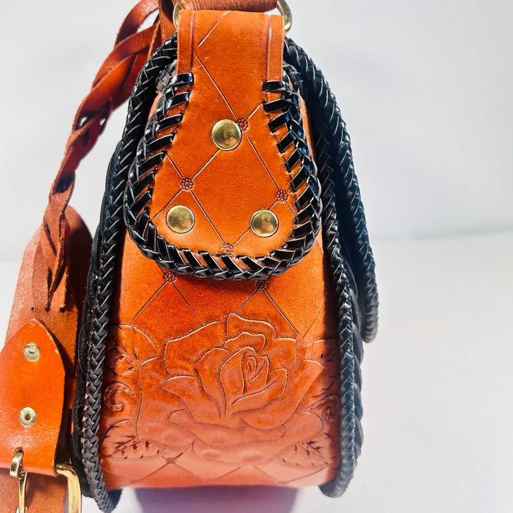 Vintage Tooled Leather Shoulder Saddle Bag Boho H… - image 7