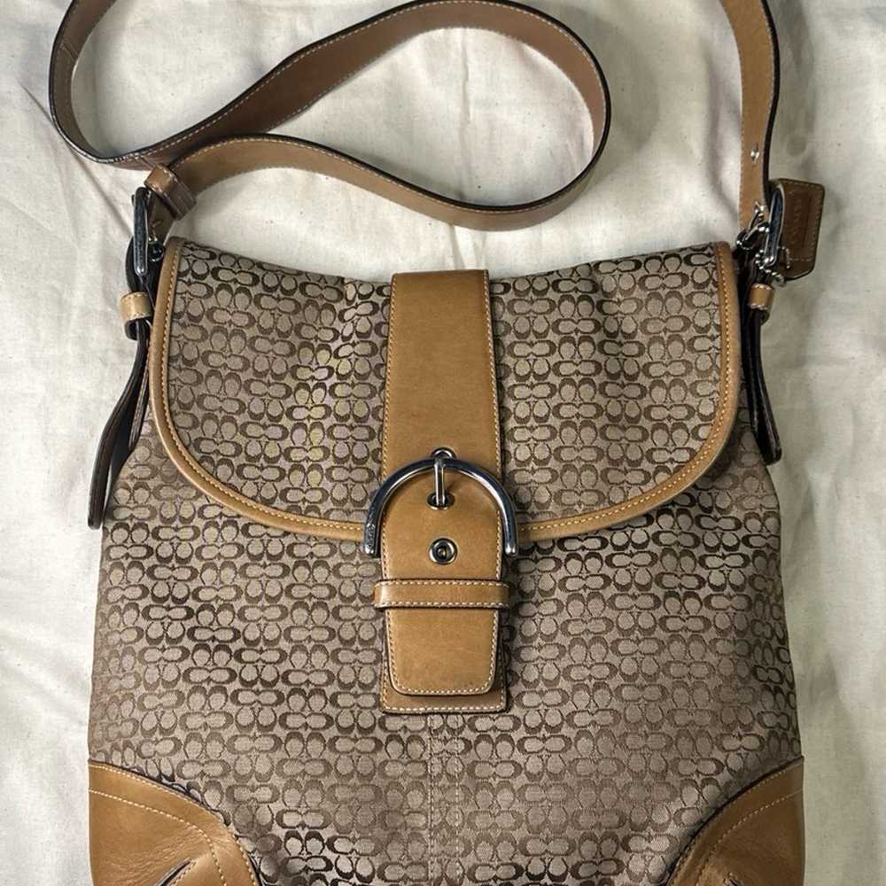 COACH Brown Signature Jacquard Crossbody Shoulder… - image 1