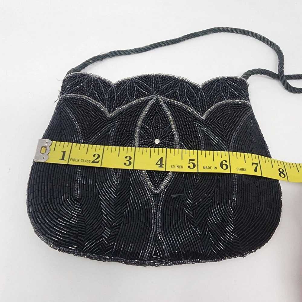 Vintage Art Deco Black Glass Beaded Purse Evening… - image 6