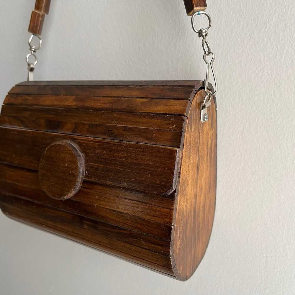 Vintage Wood Slat Purse with Felt Lining and Deta… - image 2