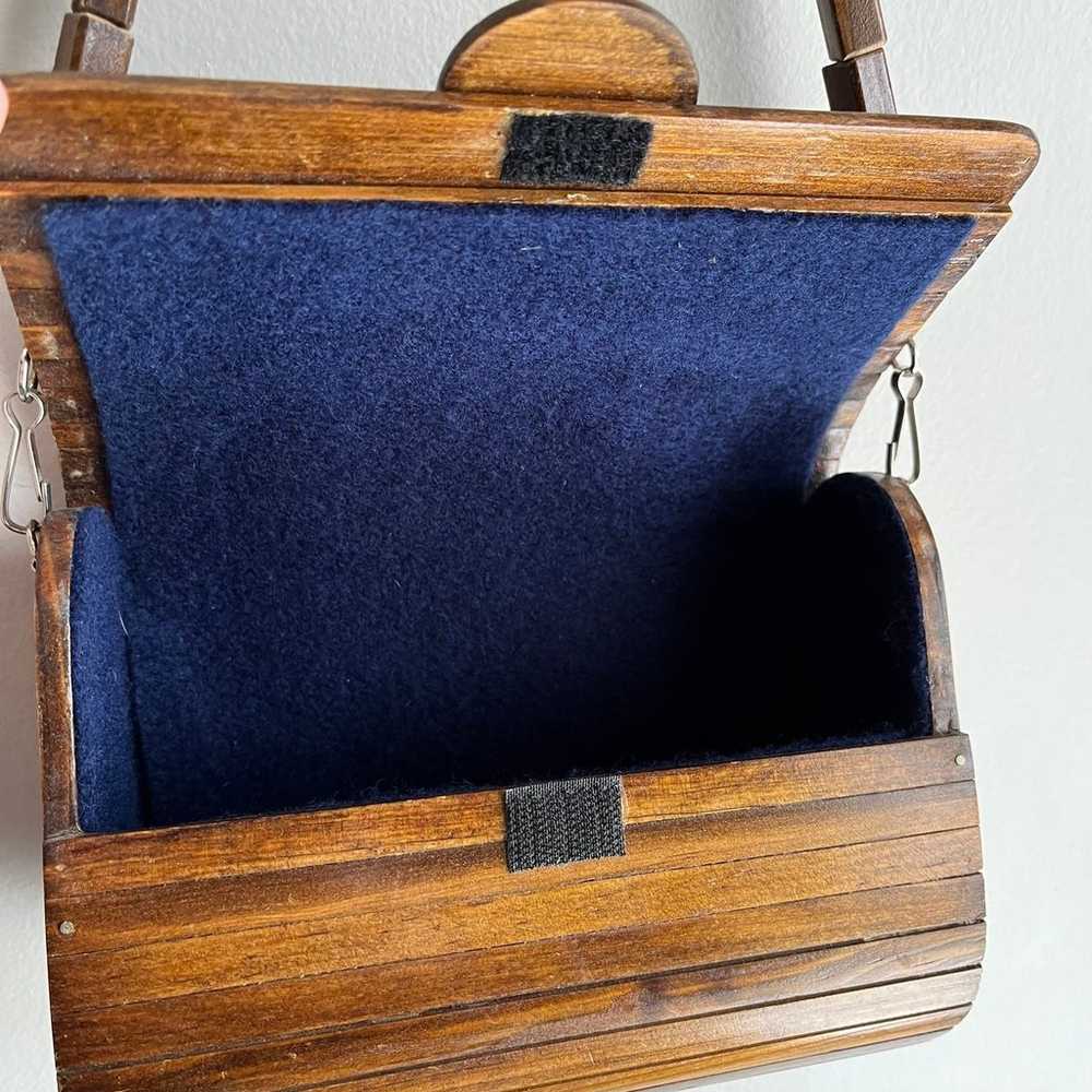 Vintage Wood Slat Purse with Felt Lining and Deta… - image 3