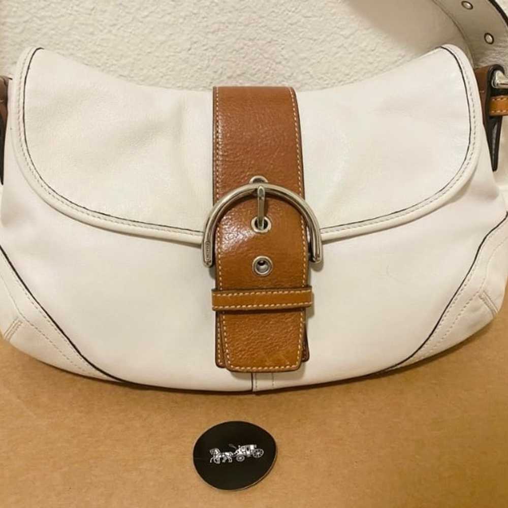 Coach shoulder bag leather white brown vintage st… - image 1