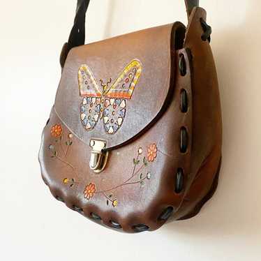 70’s Butterfly Hand Tooled Leather Purse - image 1