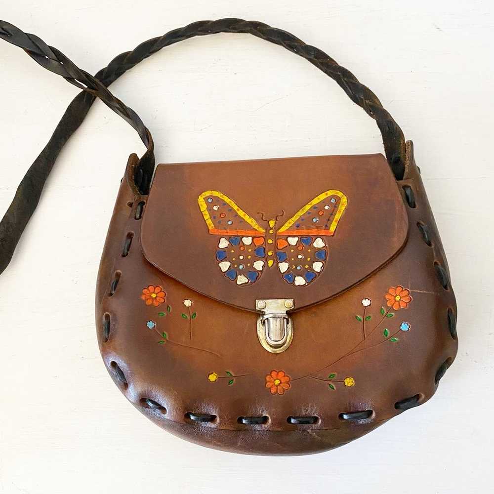 70’s Butterfly Hand Tooled Leather Purse - image 2