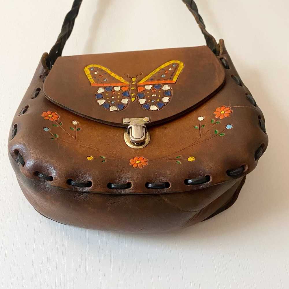 70’s Butterfly Hand Tooled Leather Purse - image 7