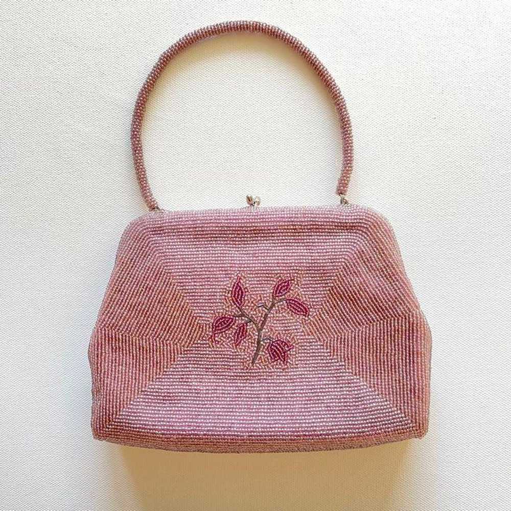 Showa retro antique beaded bag with floral patter… - image 2