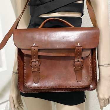 Vintage Handmade Brown Leather Brooklyn Style Bri… - image 1