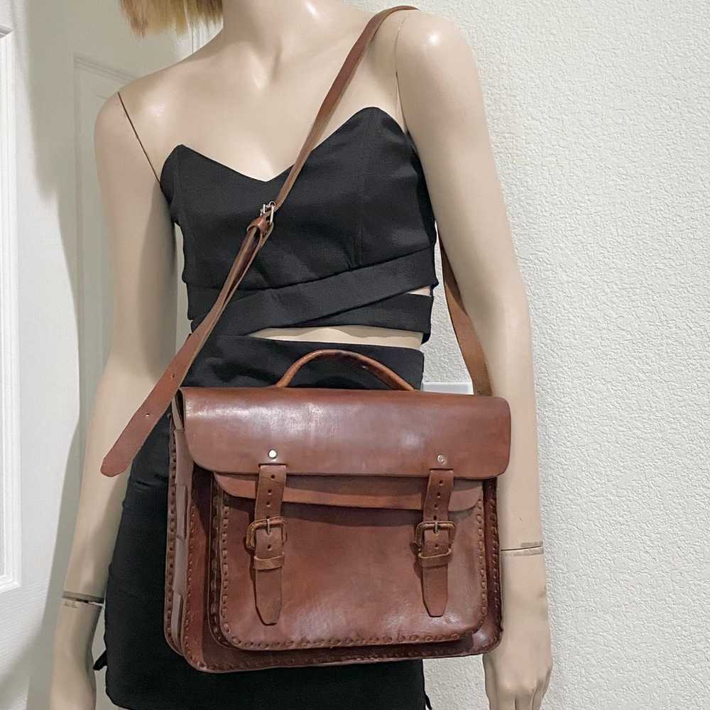 Vintage Handmade Brown Leather Brooklyn Style Bri… - image 3