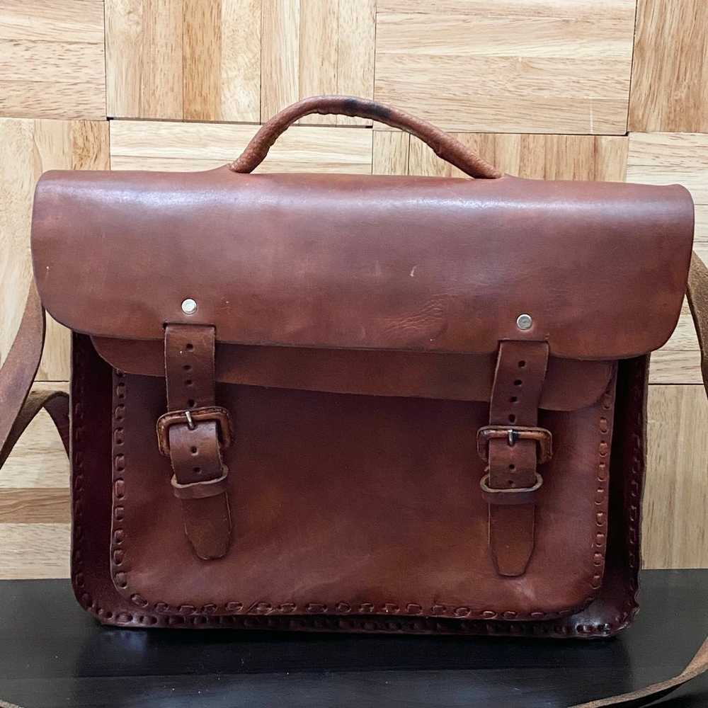 Vintage Handmade Brown Leather Brooklyn Style Bri… - image 4