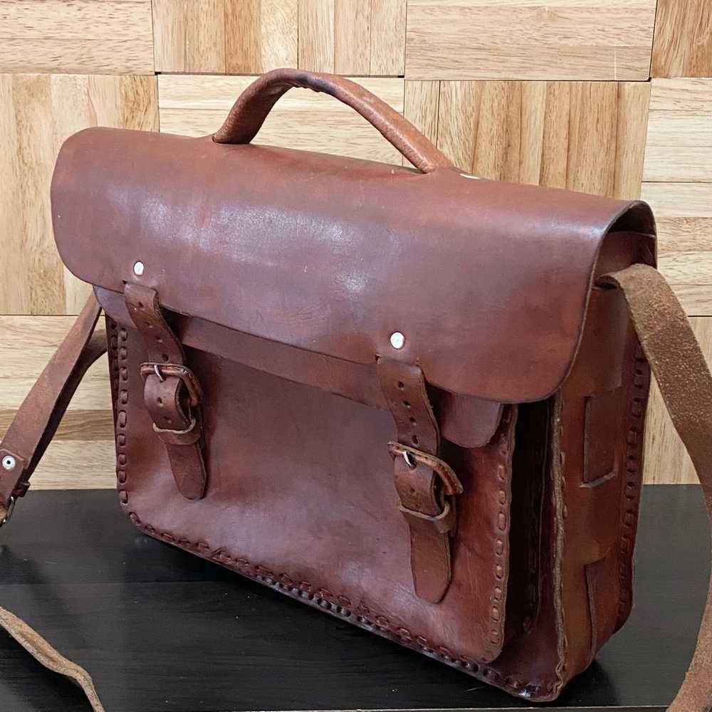 Vintage Handmade Brown Leather Brooklyn Style Bri… - image 6